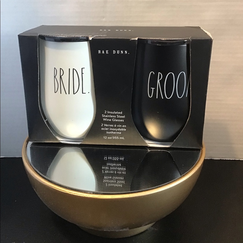 Rae Dunn Bride/Groom Insulated Steel Wine Glasses with Lids (NWT) - Picture 2 of 3